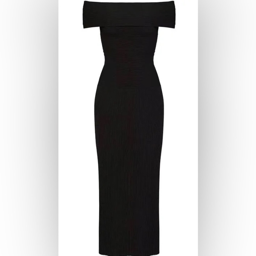 Elizabeth and James Black Ribbed Off Shoulder Dress